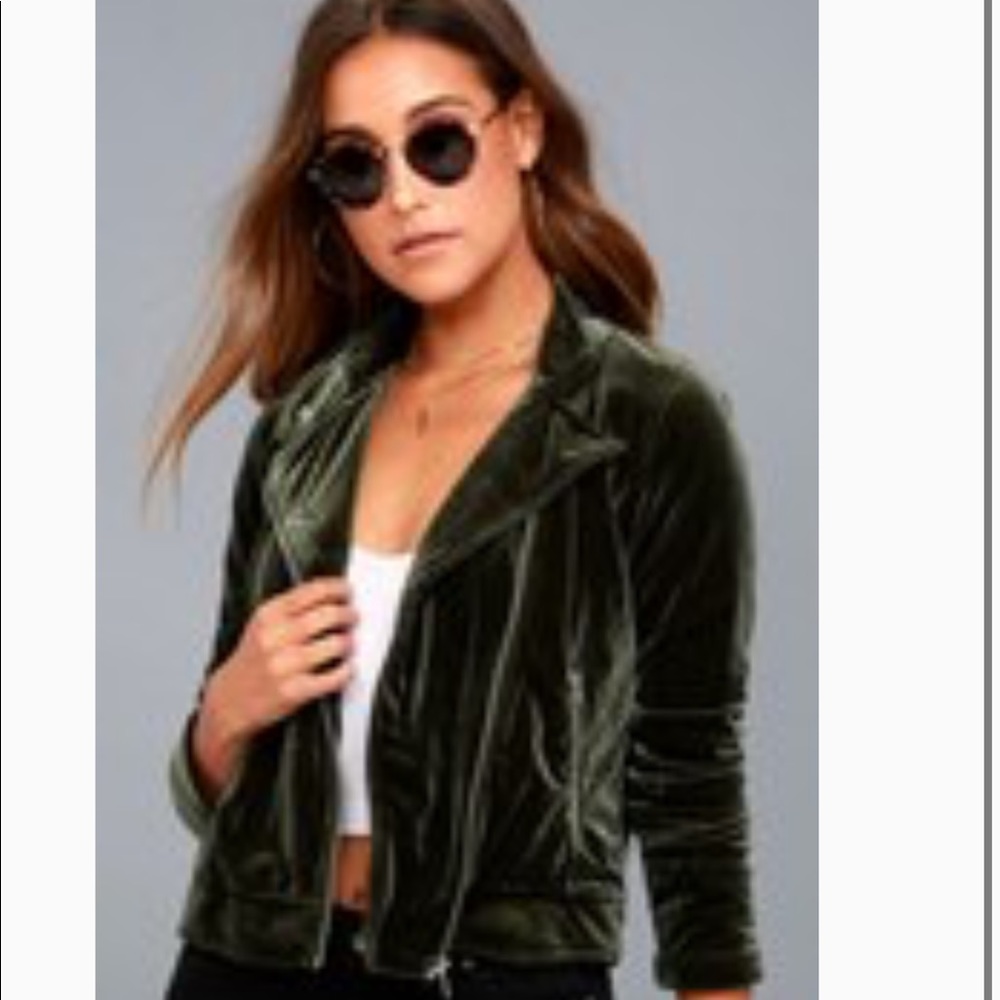 Lulu’s Velvet Olive Green Moto Jacket